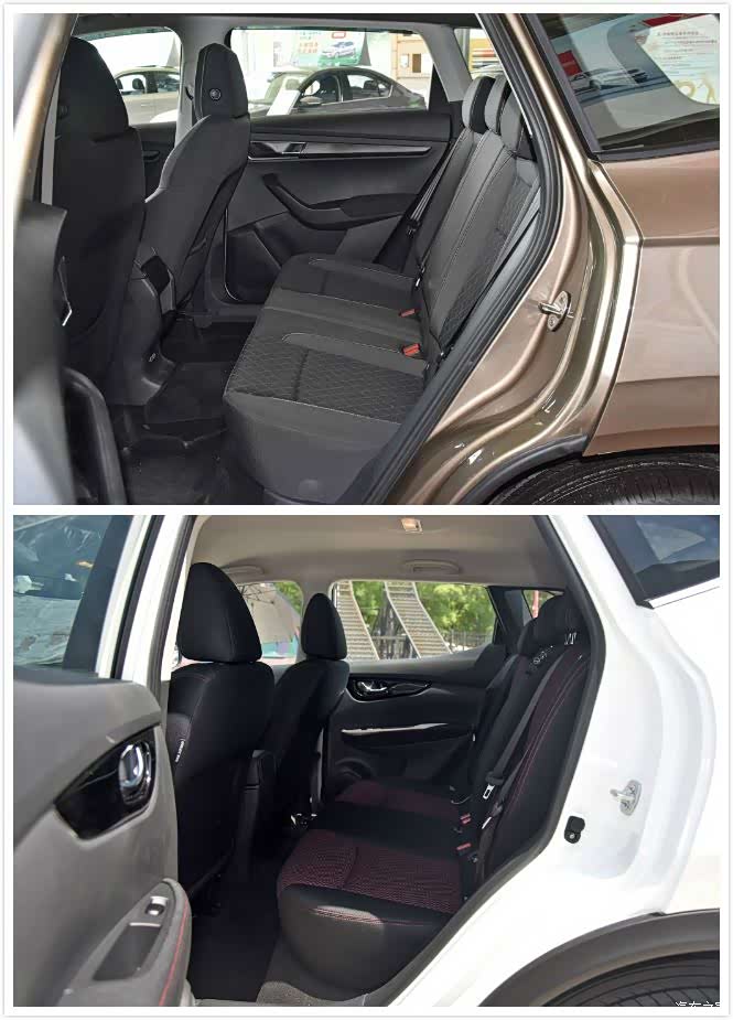 10.后排柯珞克和逍客空间基本够用,但逍客的地板平,坐五个人时加舒适.