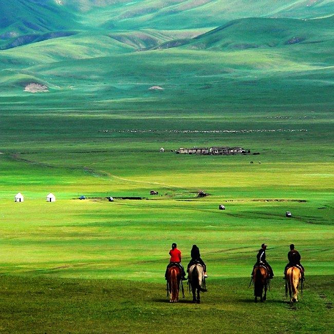 蓝蓝的天空白云飘,白云下面马儿跑新疆的草原与高原