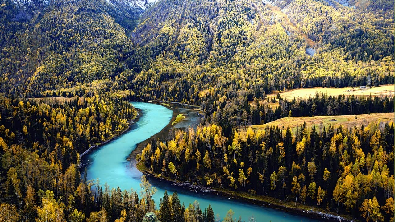 新疆山河湖泊风光,大自然的壮观景色,色彩缤纷似画中