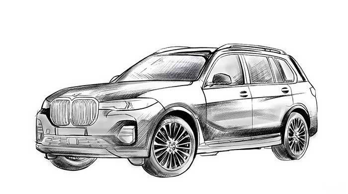 【手绘作品】秀一下我笔下的宝马旗舰x7
