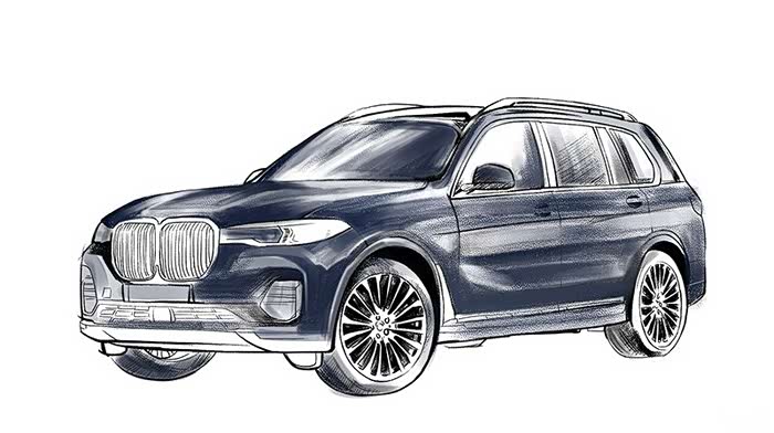 【手绘作品】秀一下我笔下的宝马旗舰x7