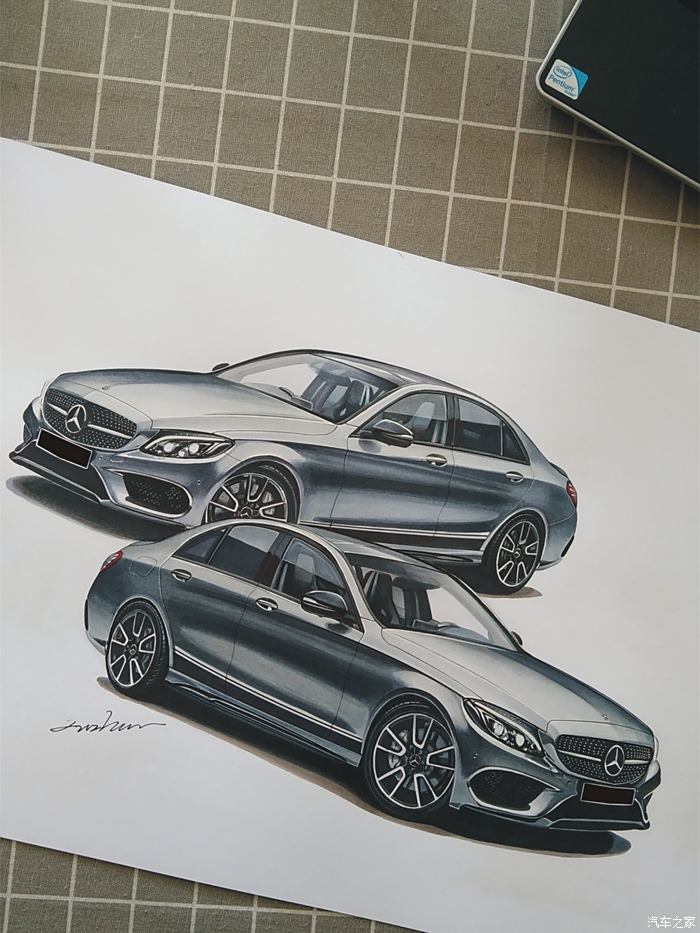 手绘梅赛德斯-奔驰 amg c43(2017 绘画工具 马克笔,彩铅