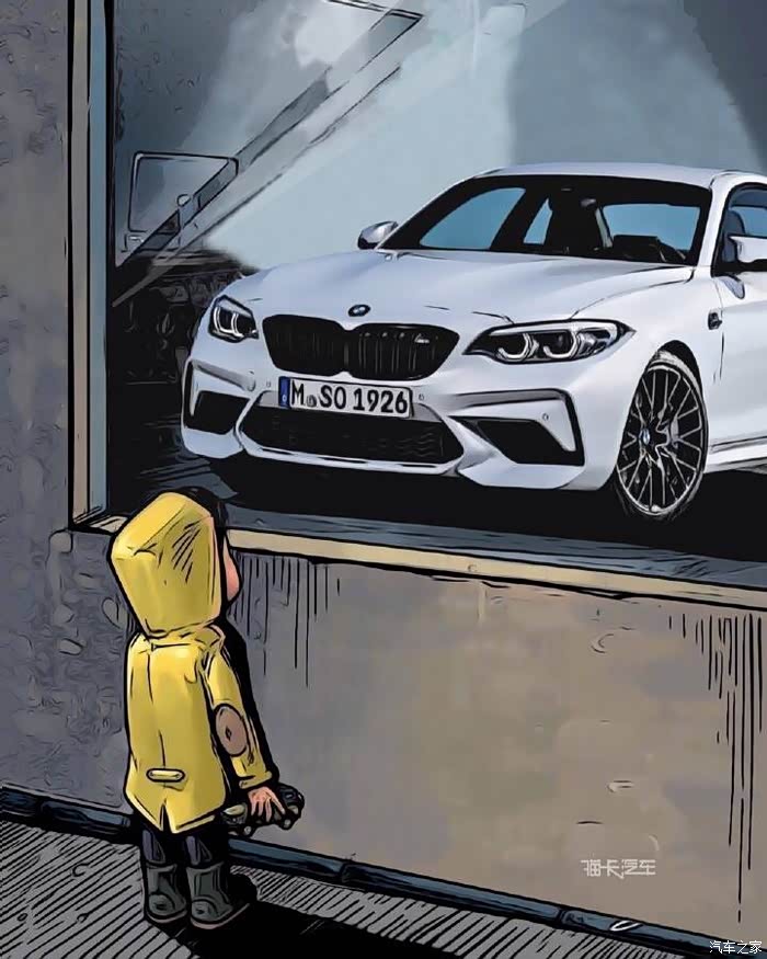 一个小孩看橱窗里的车m2的 求图