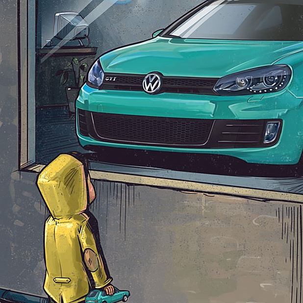 小孩看车橱窗gtr图片