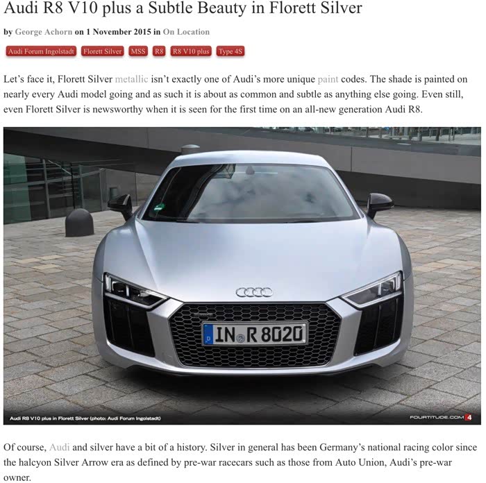 花剑银r8,奥迪与银色有着不解之缘,银色也早已成为德国具有代表性的的