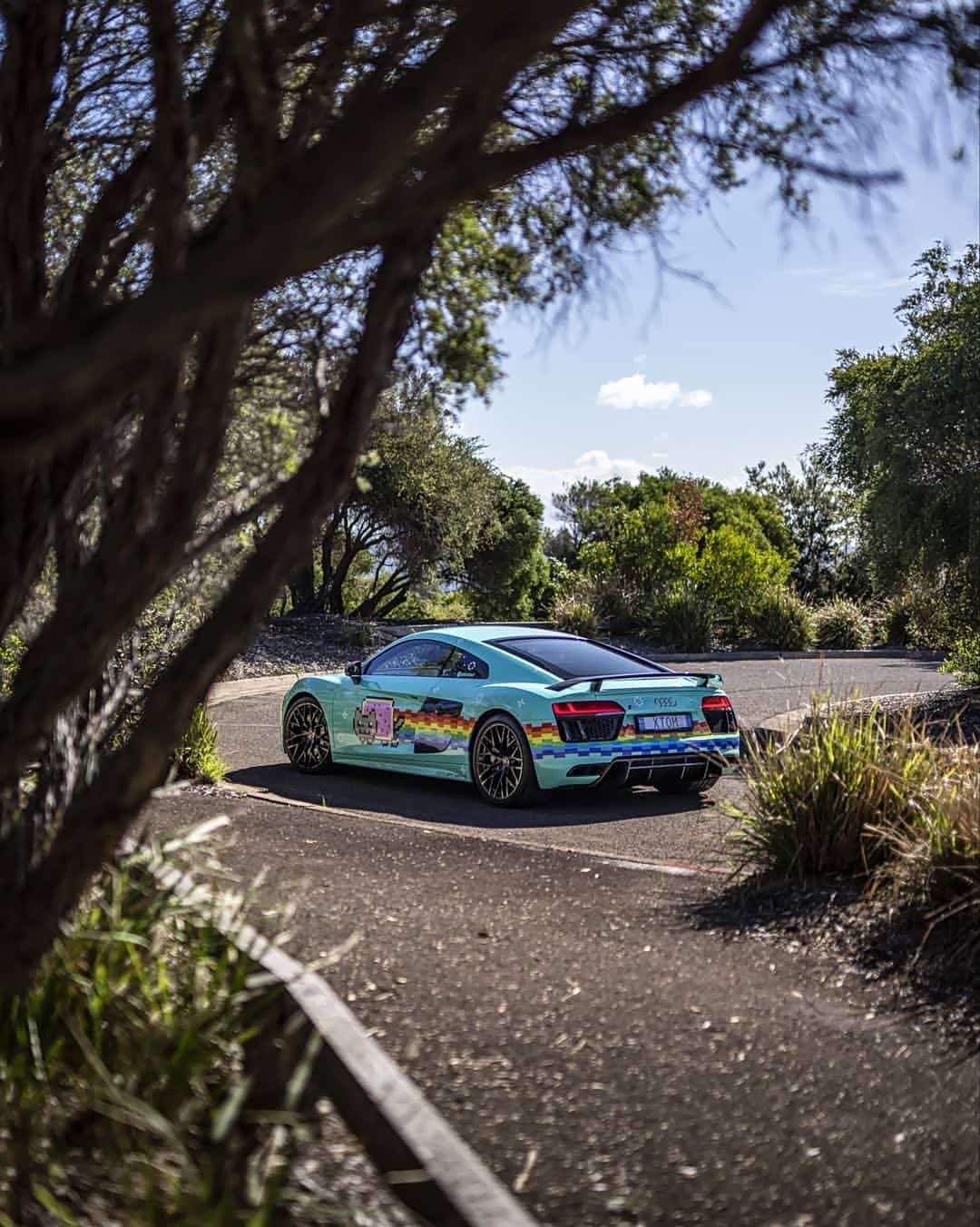 蒂芙尼蓝的奥迪r8涂装猫猫真可爱