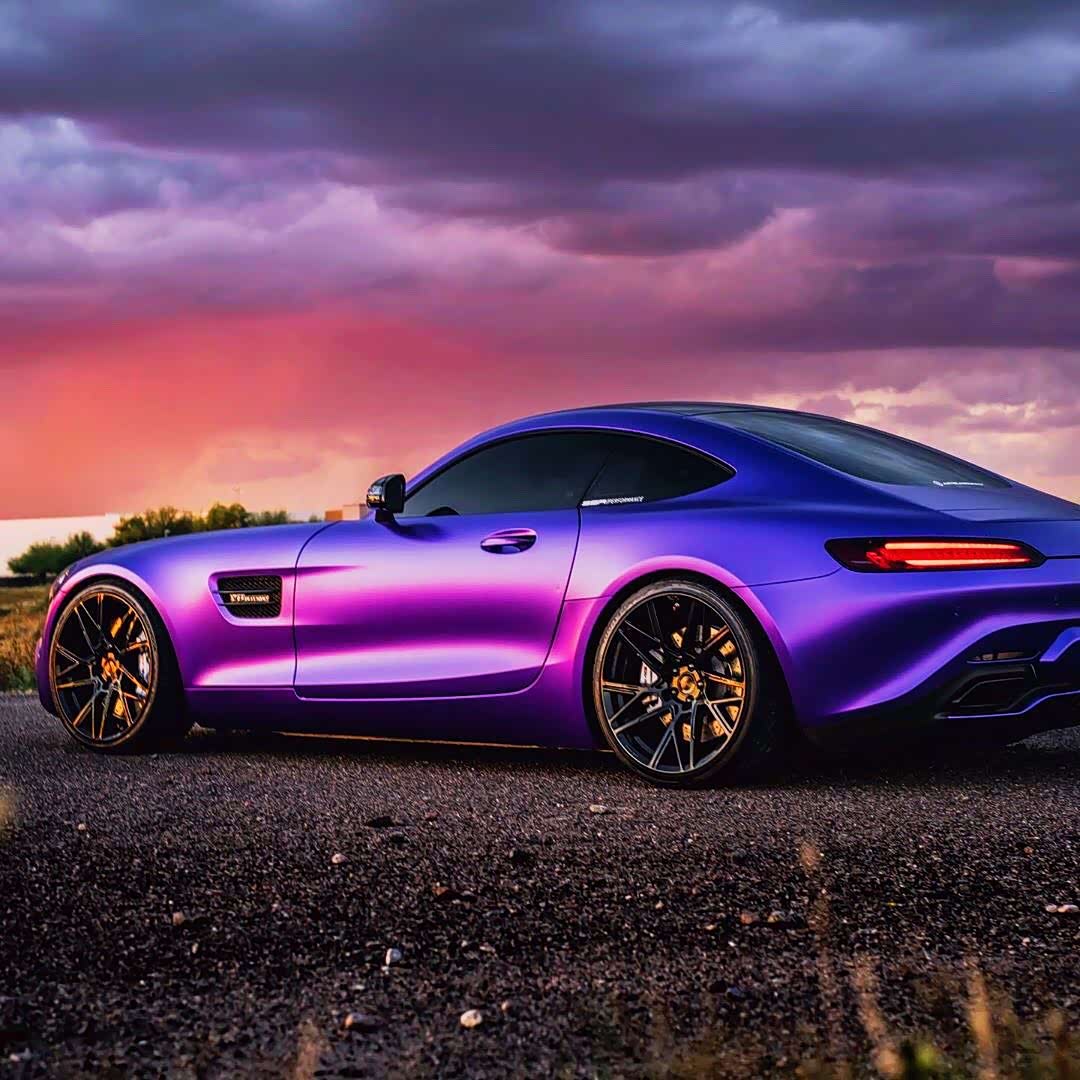 mercedes amg gt紫色和晚霞很配哦