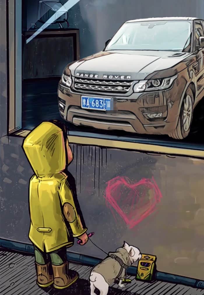 橱窗看车小男孩