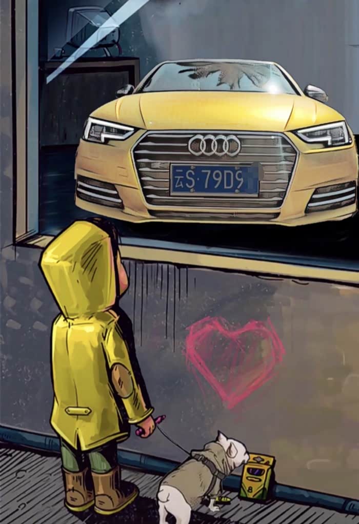 橱窗看车小男孩