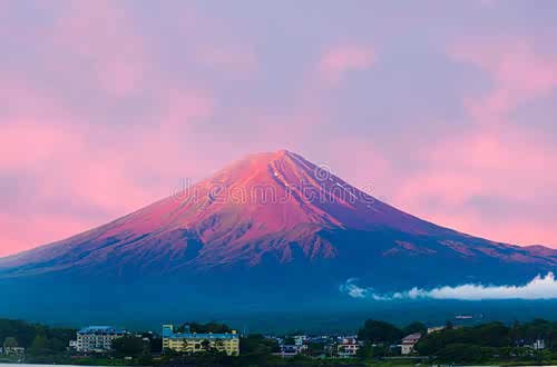 粉色富士山,如梦如幻童话境,江山尽入画.