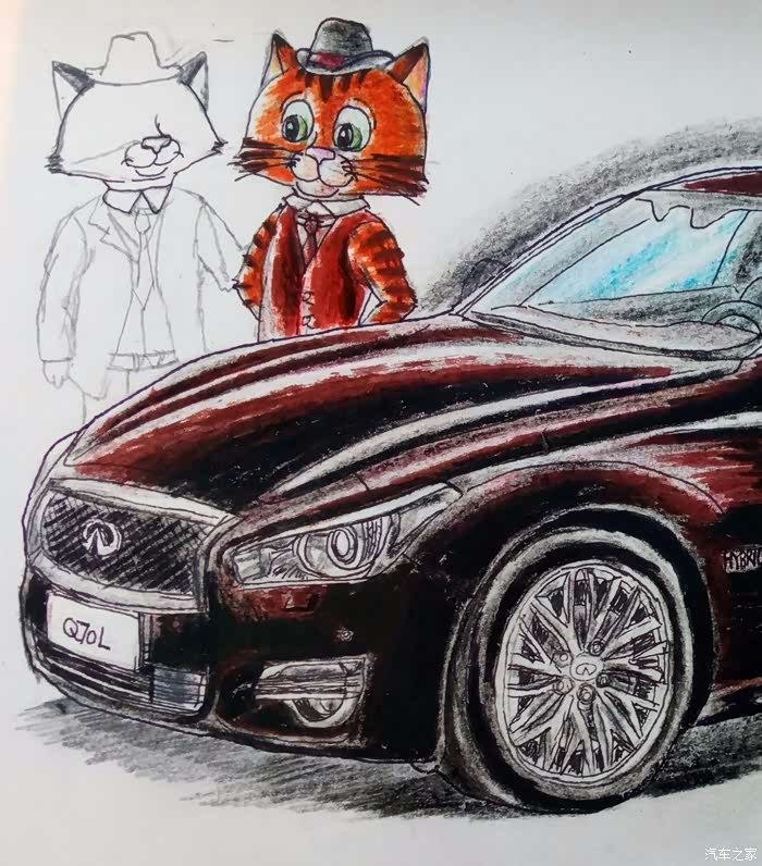 名车手绘:画里的v6情怀(二) 英菲尼迪q70l的第一张手绘插画