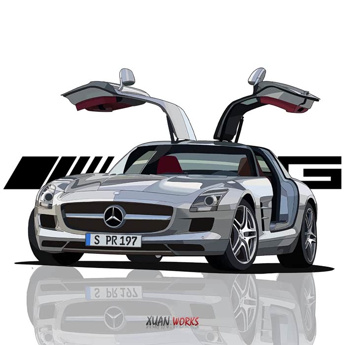 【图】传世绝美鸥翼门—原创奔驰sls amg汽车插画_汽车插画论坛_汽车