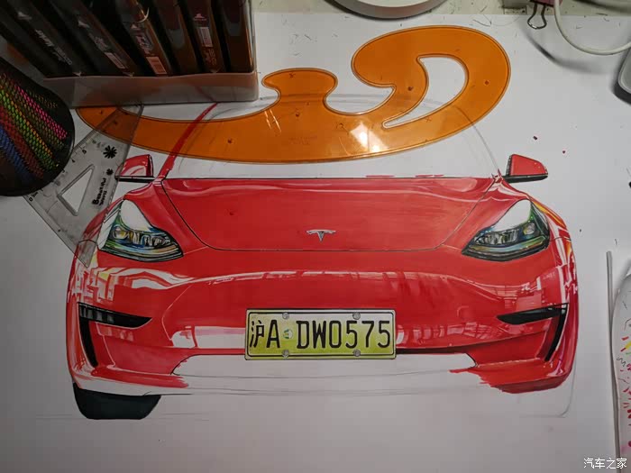 【图】手绘特斯拉毛豆3_汽车插画论坛_汽车之家论坛