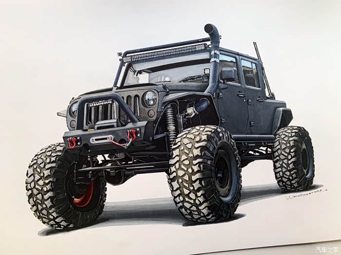 马克笔手绘大脚怪jeep牧马人