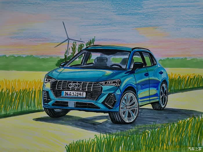 汽车手绘奔向诗和远方手绘奥迪q3
