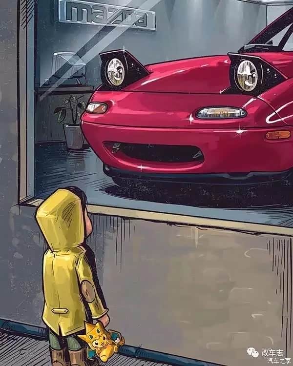 朋友们求图一小男孩穿着黄色雨衣看着gtr