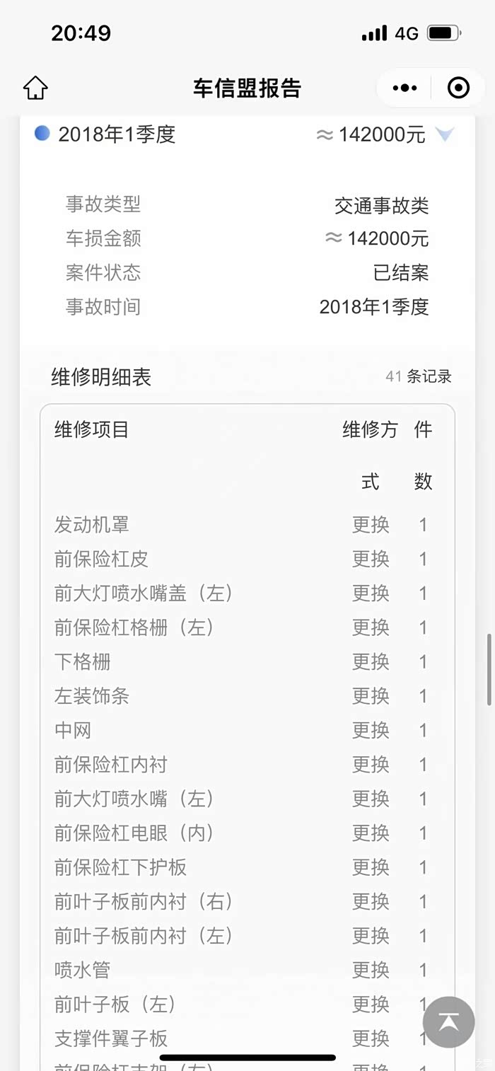 2018年奥迪a720t4万公里白色前面一套没