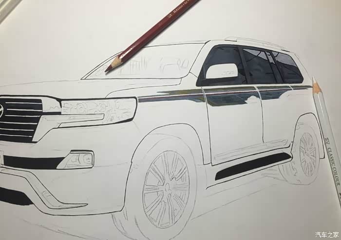 90后萌妹画彪悍中的兰德酷路泽画车