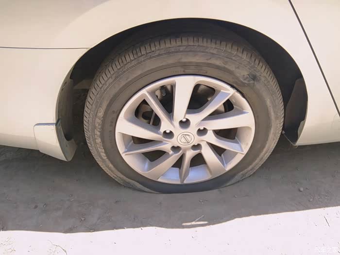 【图】爆胎了,悲催啊_轩逸论坛_汽车之家论坛