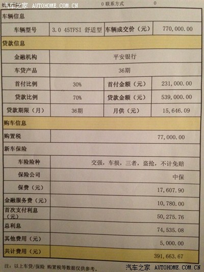 a8 45tfsi舒适型贷款报价单_奥迪a8论坛_手机汽车之家